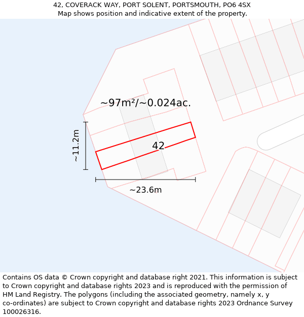 42, COVERACK WAY, PORT SOLENT, PORTSMOUTH, PO6 4SX: Plot and title map