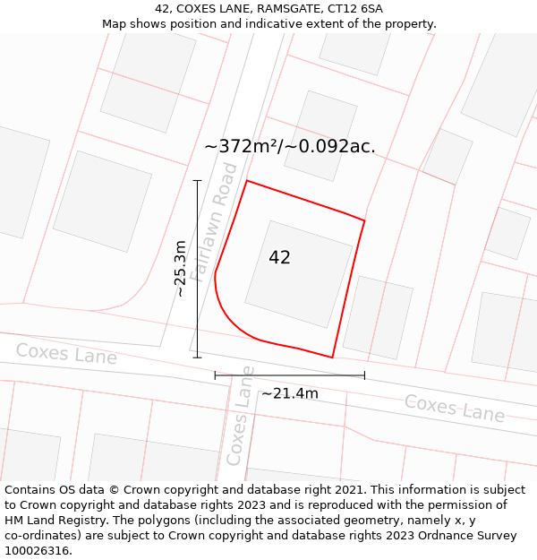 42, COXES LANE, RAMSGATE, CT12 6SA: Plot and title map