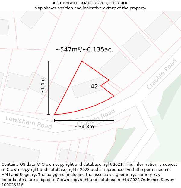 42, CRABBLE ROAD, DOVER, CT17 0QE: Plot and title map
