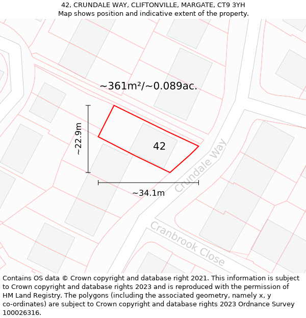 42, CRUNDALE WAY, CLIFTONVILLE, MARGATE, CT9 3YH: Plot and title map