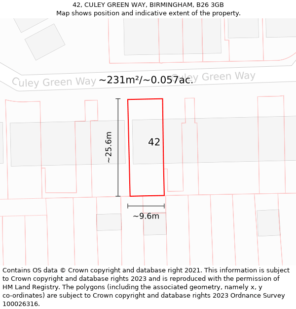 42, CULEY GREEN WAY, BIRMINGHAM, B26 3GB: Plot and title map