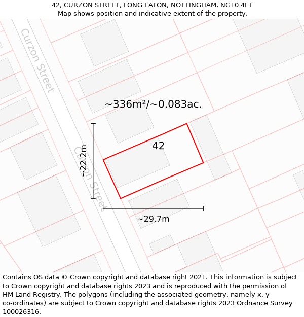 42, CURZON STREET, LONG EATON, NOTTINGHAM, NG10 4FT: Plot and title map