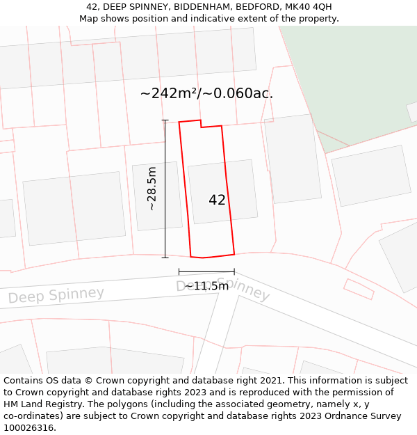 42, DEEP SPINNEY, BIDDENHAM, BEDFORD, MK40 4QH: Plot and title map