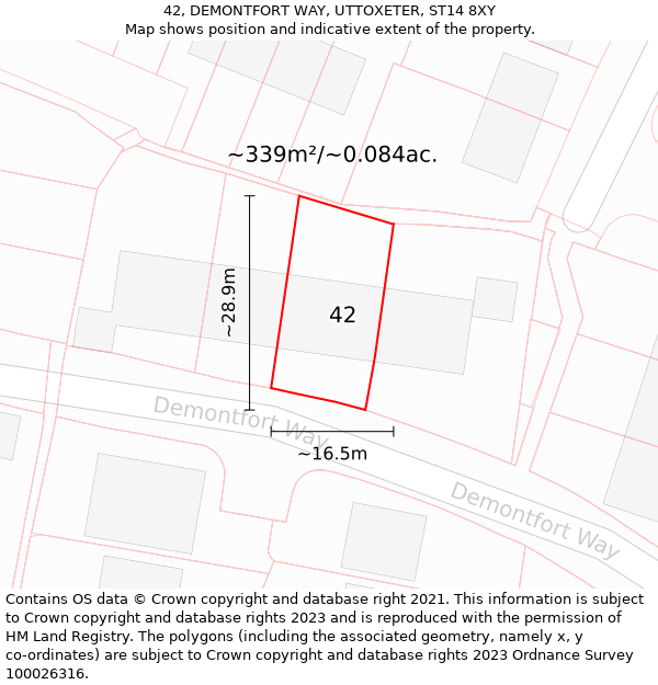 42, DEMONTFORT WAY, UTTOXETER, ST14 8XY: Plot and title map