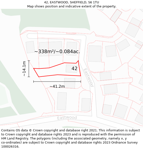 42, EASTWOOD, SHEFFIELD, S6 1TU: Plot and title map