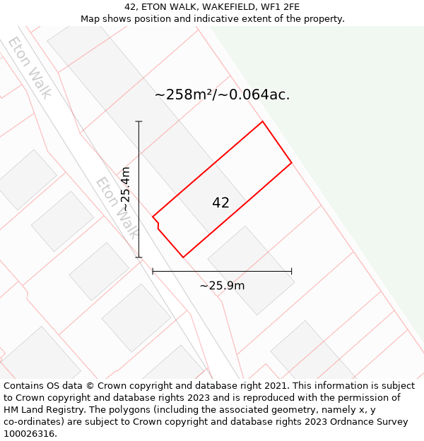 42, ETON WALK, WAKEFIELD, WF1 2FE: Plot and title map