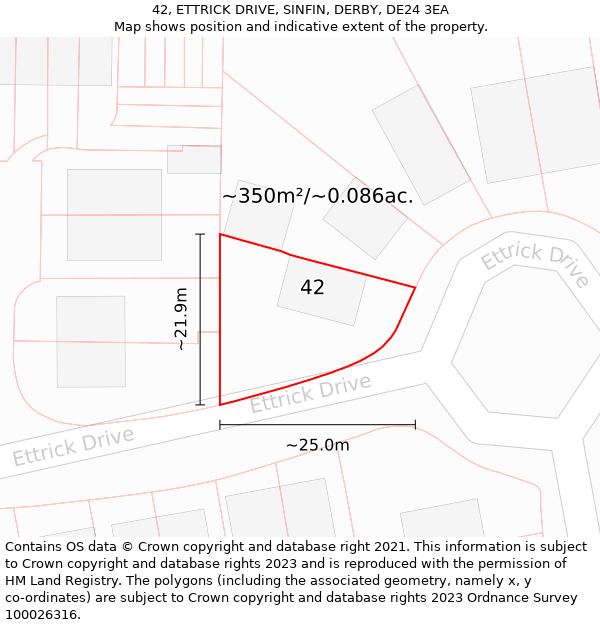 42, ETTRICK DRIVE, SINFIN, DERBY, DE24 3EA: Plot and title map