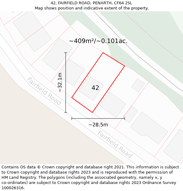 42, FAIRFIELD ROAD, PENARTH, CF64 2SL: Plot and title map