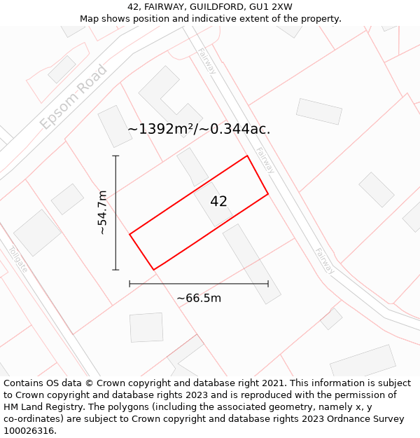 42, FAIRWAY, GUILDFORD, GU1 2XW: Plot and title map