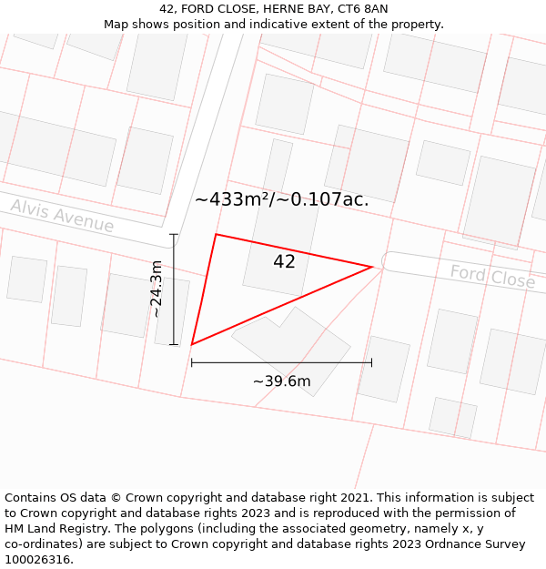 42, FORD CLOSE, HERNE BAY, CT6 8AN: Plot and title map