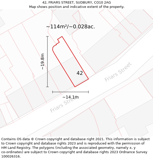 42, FRIARS STREET, SUDBURY, CO10 2AG: Plot and title map