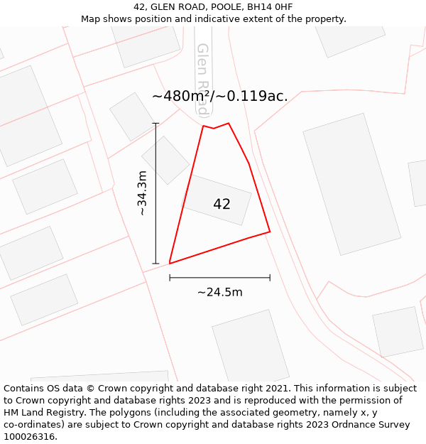42, GLEN ROAD, POOLE, BH14 0HF: Plot and title map