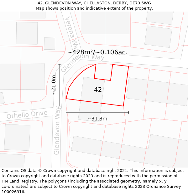 42, GLENDEVON WAY, CHELLASTON, DERBY, DE73 5WG: Plot and title map