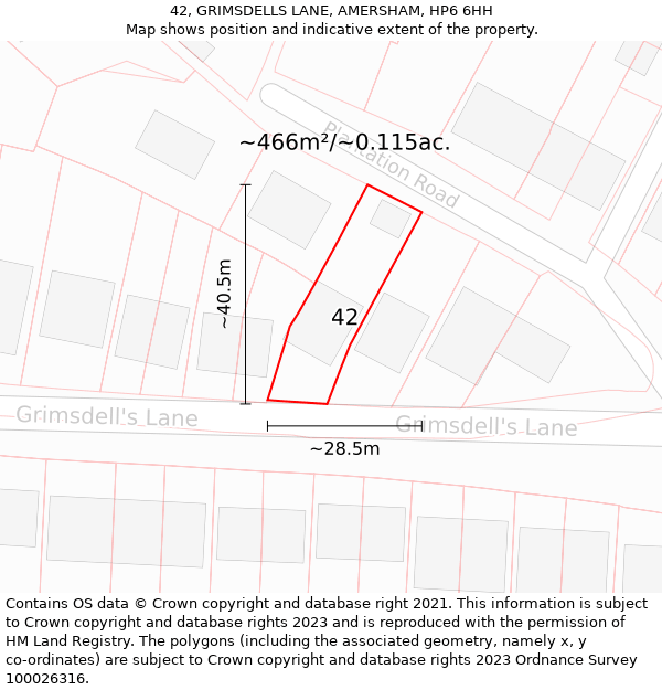 42, GRIMSDELLS LANE, AMERSHAM, HP6 6HH: Plot and title map