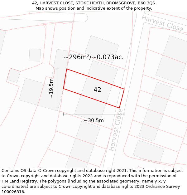 42, HARVEST CLOSE, STOKE HEATH, BROMSGROVE, B60 3QS: Plot and title map