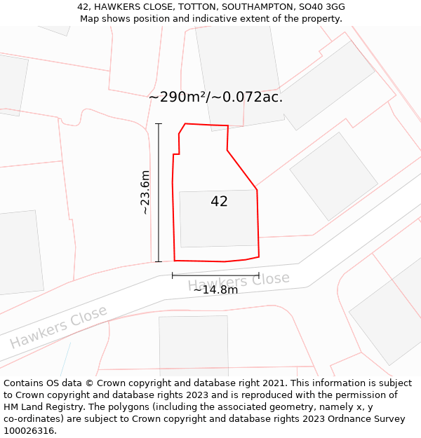 42, HAWKERS CLOSE, TOTTON, SOUTHAMPTON, SO40 3GG: Plot and title map