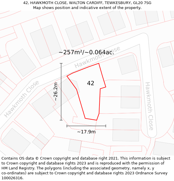 42, HAWKMOTH CLOSE, WALTON CARDIFF, TEWKESBURY, GL20 7SG: Plot and title map