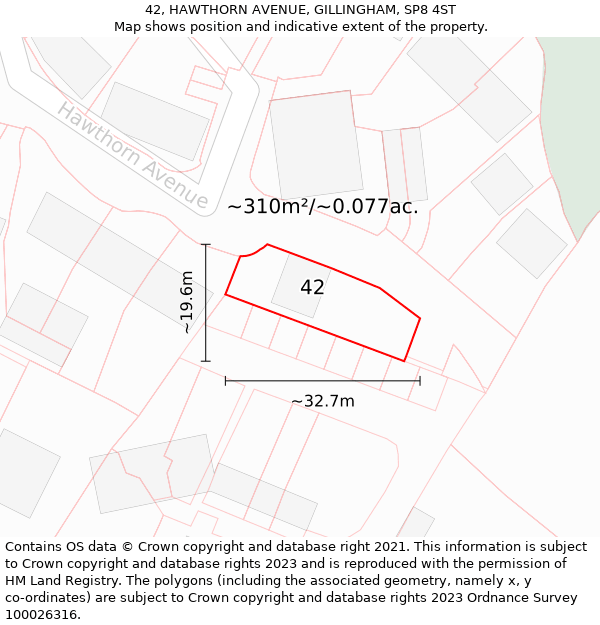 42, HAWTHORN AVENUE, GILLINGHAM, SP8 4ST: Plot and title map