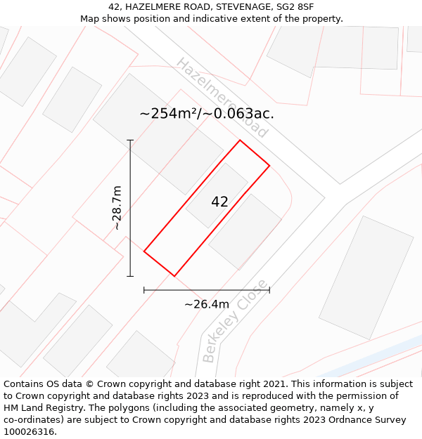 42, HAZELMERE ROAD, STEVENAGE, SG2 8SF: Plot and title map