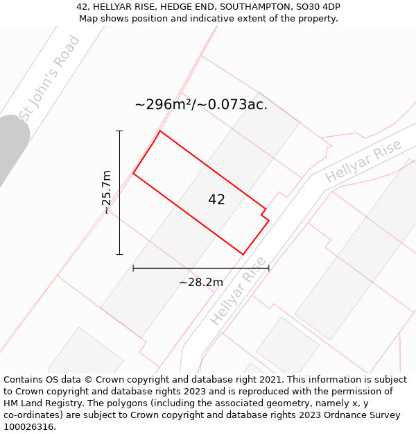 42, HELLYAR RISE, HEDGE END, SOUTHAMPTON, SO30 4DP: Plot and title map