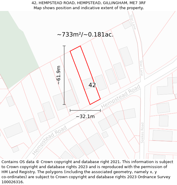 42, HEMPSTEAD ROAD, HEMPSTEAD, GILLINGHAM, ME7 3RF: Plot and title map