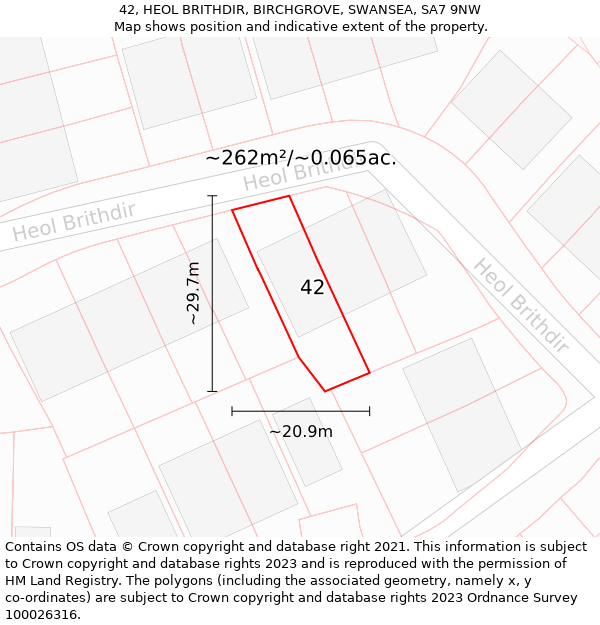 42, HEOL BRITHDIR, BIRCHGROVE, SWANSEA, SA7 9NW: Plot and title map