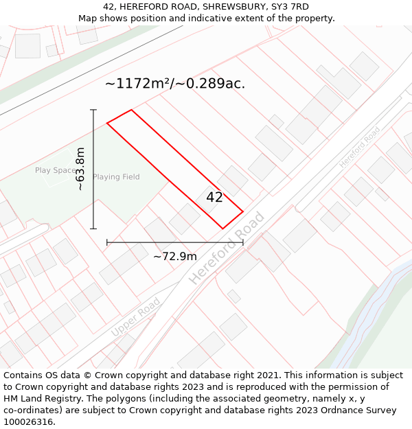 42, HEREFORD ROAD, SHREWSBURY, SY3 7RD: Plot and title map