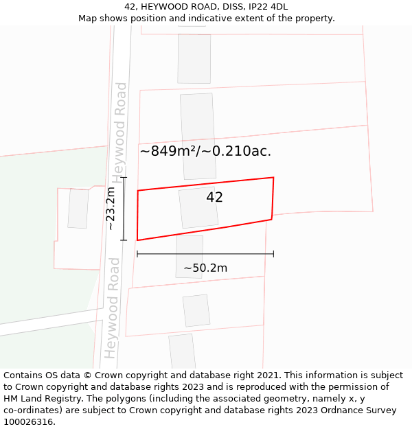 42, HEYWOOD ROAD, DISS, IP22 4DL: Plot and title map