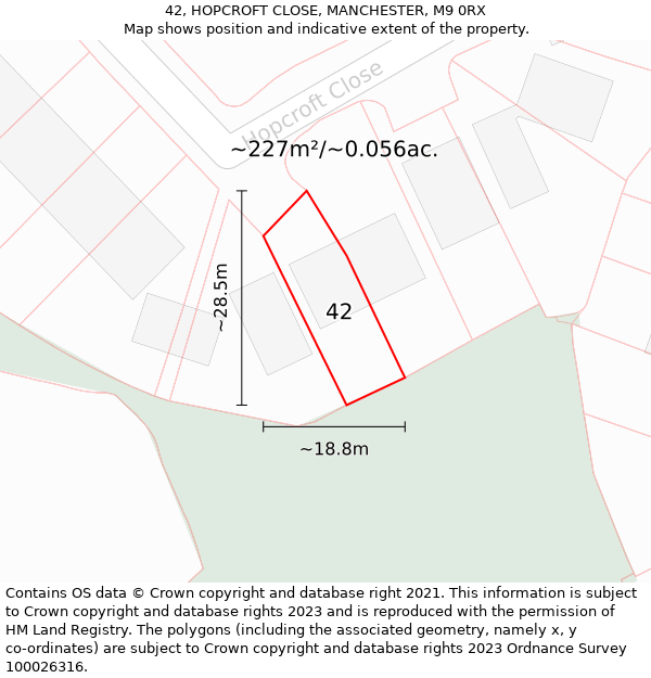 42, HOPCROFT CLOSE, MANCHESTER, M9 0RX: Plot and title map