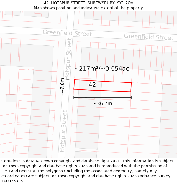 42, HOTSPUR STREET, SHREWSBURY, SY1 2QA: Plot and title map