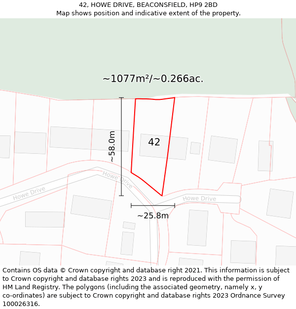 42, HOWE DRIVE, BEACONSFIELD, HP9 2BD: Plot and title map