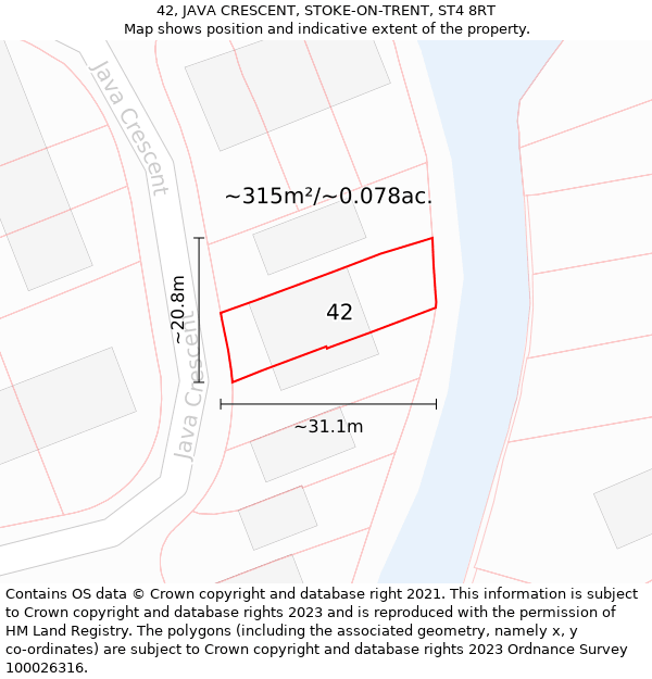 42, JAVA CRESCENT, STOKE-ON-TRENT, ST4 8RT: Plot and title map