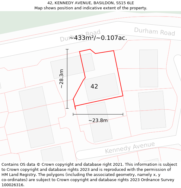 42, KENNEDY AVENUE, BASILDON, SS15 6LE: Plot and title map