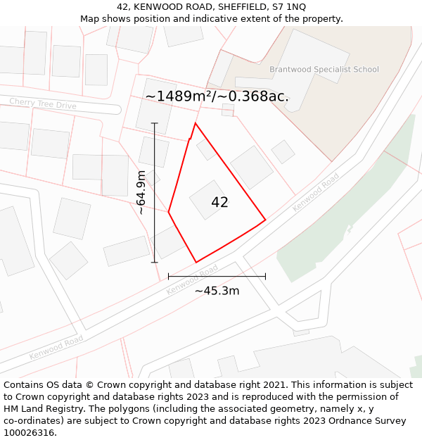 42, KENWOOD ROAD, SHEFFIELD, S7 1NQ: Plot and title map