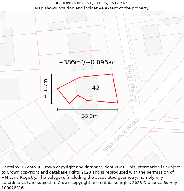 42, KINGS MOUNT, LEEDS, LS17 5NS: Plot and title map