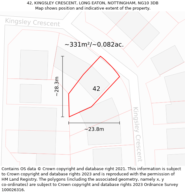 42, KINGSLEY CRESCENT, LONG EATON, NOTTINGHAM, NG10 3DB: Plot and title map