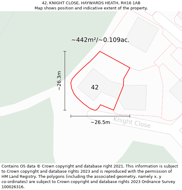 42, KNIGHT CLOSE, HAYWARDS HEATH, RH16 1AB: Plot and title map