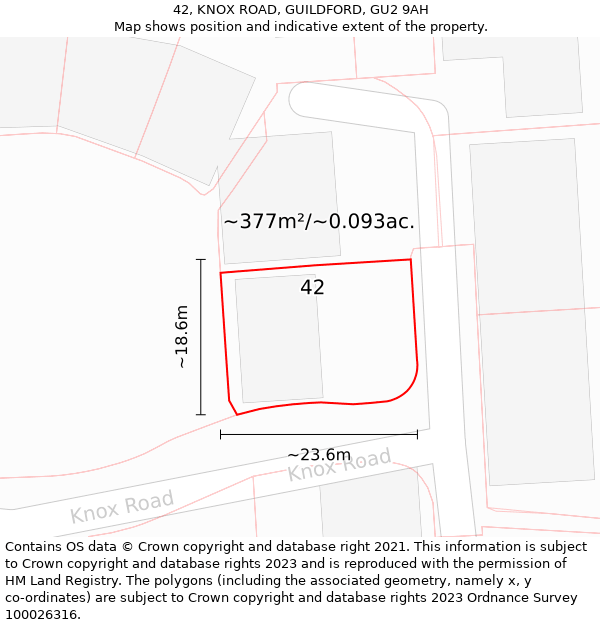 42, KNOX ROAD, GUILDFORD, GU2 9AH: Plot and title map