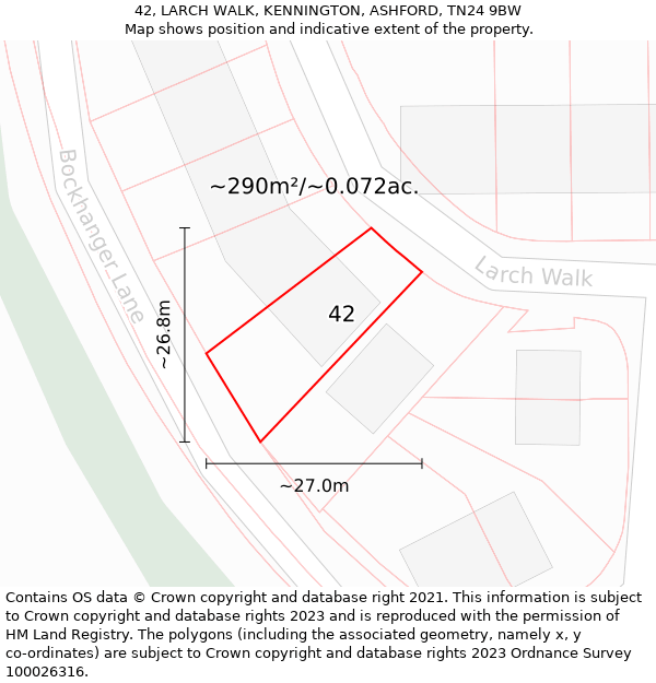 42, LARCH WALK, KENNINGTON, ASHFORD, TN24 9BW: Plot and title map