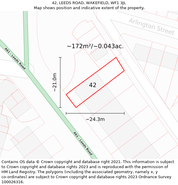 42, LEEDS ROAD, WAKEFIELD, WF1 3JL: Plot and title map