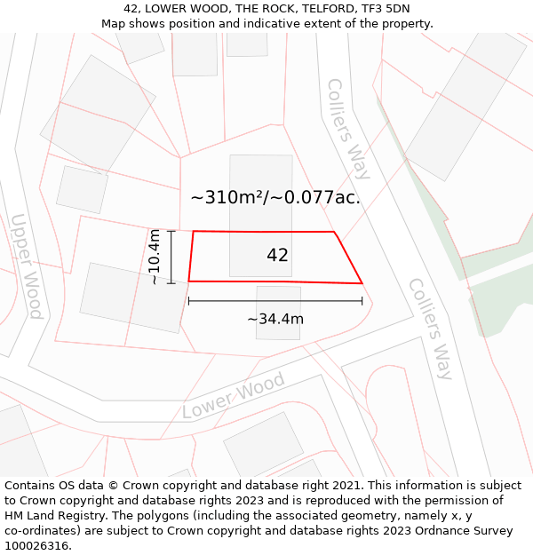42, LOWER WOOD, THE ROCK, TELFORD, TF3 5DN: Plot and title map