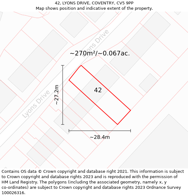 42, LYONS DRIVE, COVENTRY, CV5 9PP: Plot and title map