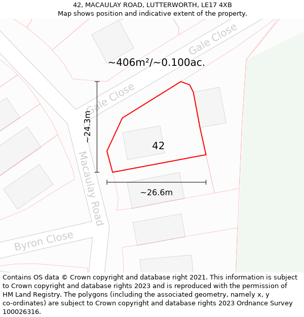 42, MACAULAY ROAD, LUTTERWORTH, LE17 4XB: Plot and title map