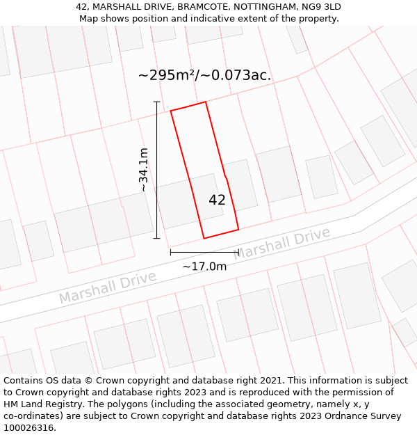 42, MARSHALL DRIVE, BRAMCOTE, NOTTINGHAM, NG9 3LD: Plot and title map