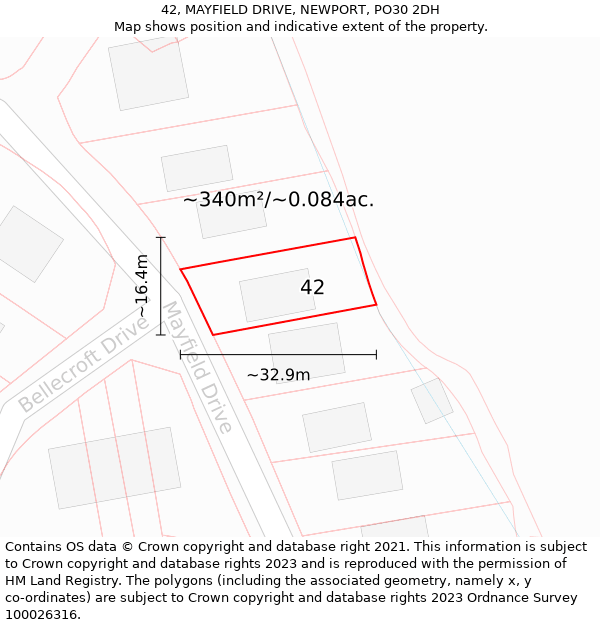 42, MAYFIELD DRIVE, NEWPORT, PO30 2DH: Plot and title map