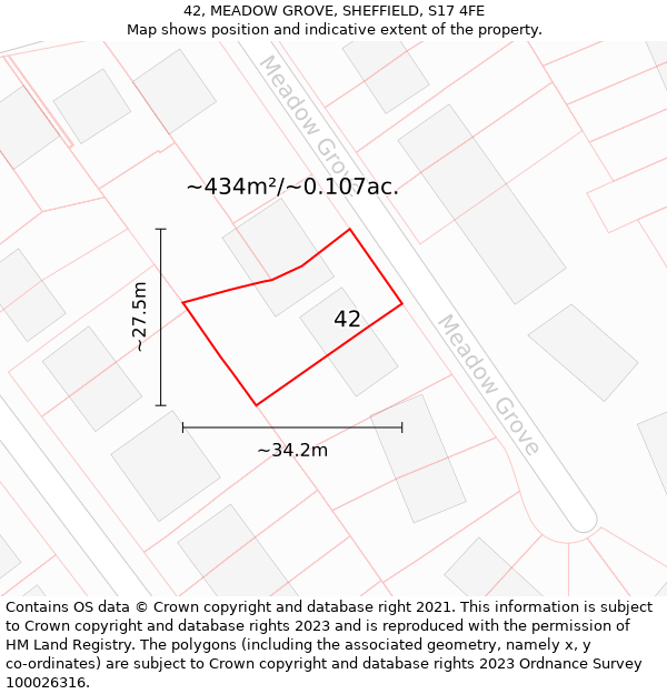 42, MEADOW GROVE, SHEFFIELD, S17 4FE: Plot and title map