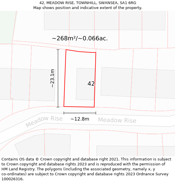 42, MEADOW RISE, TOWNHILL, SWANSEA, SA1 6RG: Plot and title map