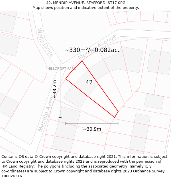 42, MENDIP AVENUE, STAFFORD, ST17 0PG: Plot and title map