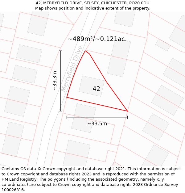 42, MERRYFIELD DRIVE, SELSEY, CHICHESTER, PO20 0DU: Plot and title map