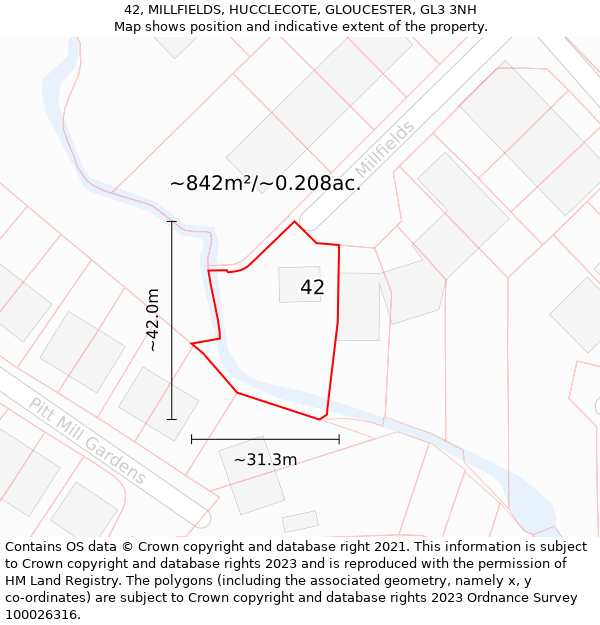 42, MILLFIELDS, HUCCLECOTE, GLOUCESTER, GL3 3NH: Plot and title map